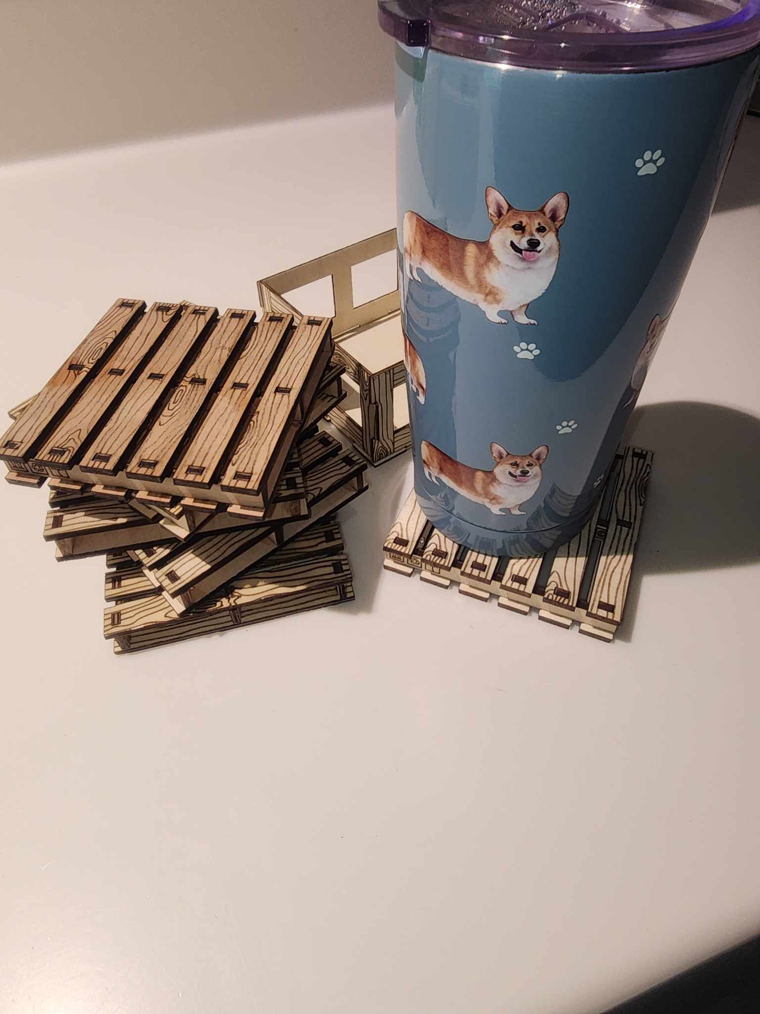 Mini Pallet Coaster Set (Set of 6) with Storage Crate