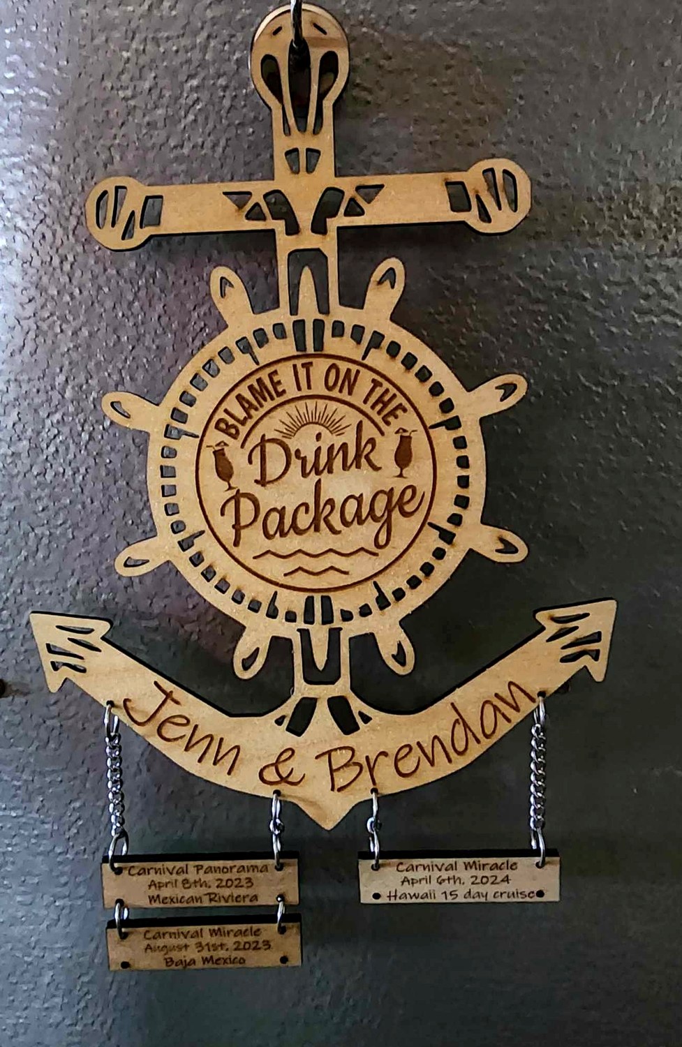 Engraved wooden cruise memory keeper anchor sign